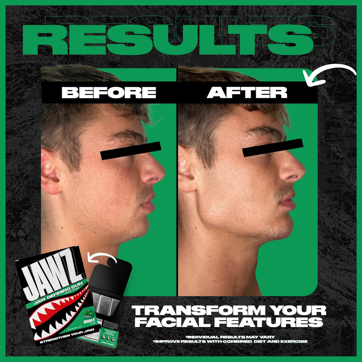 Front label of Jawz Gum Mint showing vegan formula clearly.