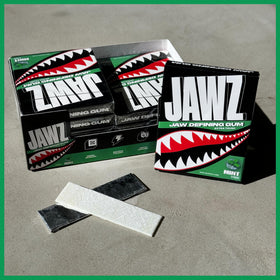 Close-up of Jawz Gum Mint being chewed for jawline toning.