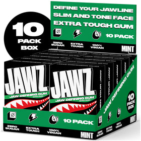 Jawz Gum Mint packaging highlighting a sugar-free facial workout option.