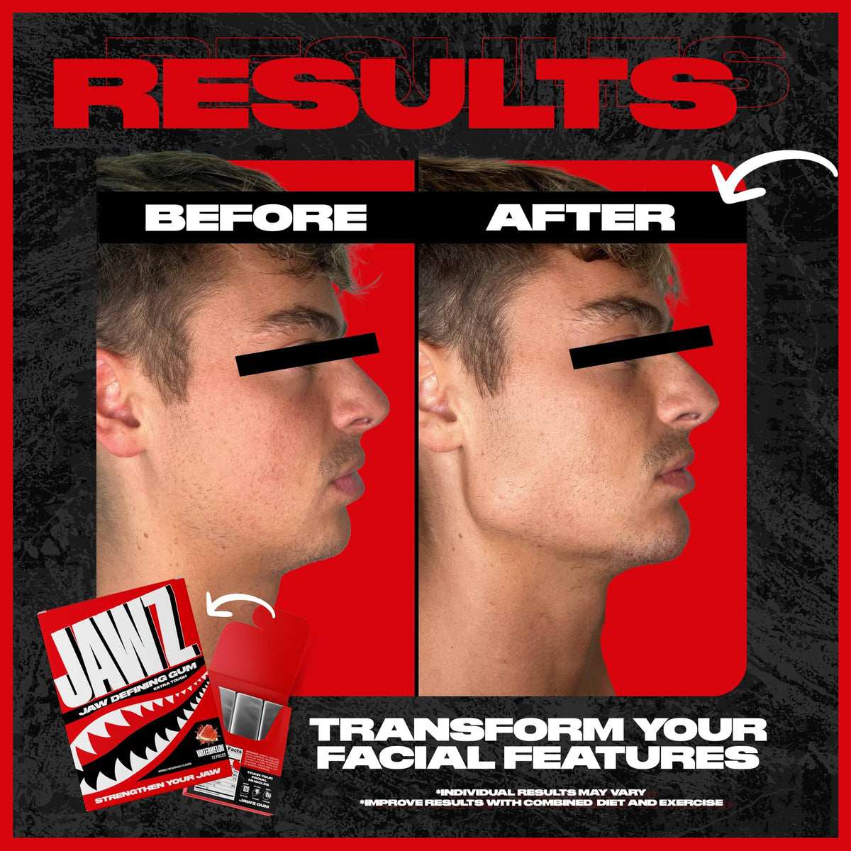 Jawz Gum extra-tough chew strengthens jaw muscles during focused bite routines.