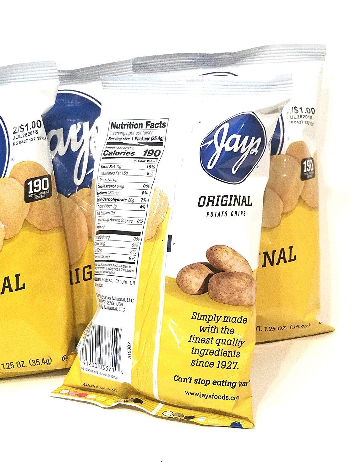 JAY'S ORIGINAL Chicago flavor chips in a convenient 1.25oz bag for quick cravings.