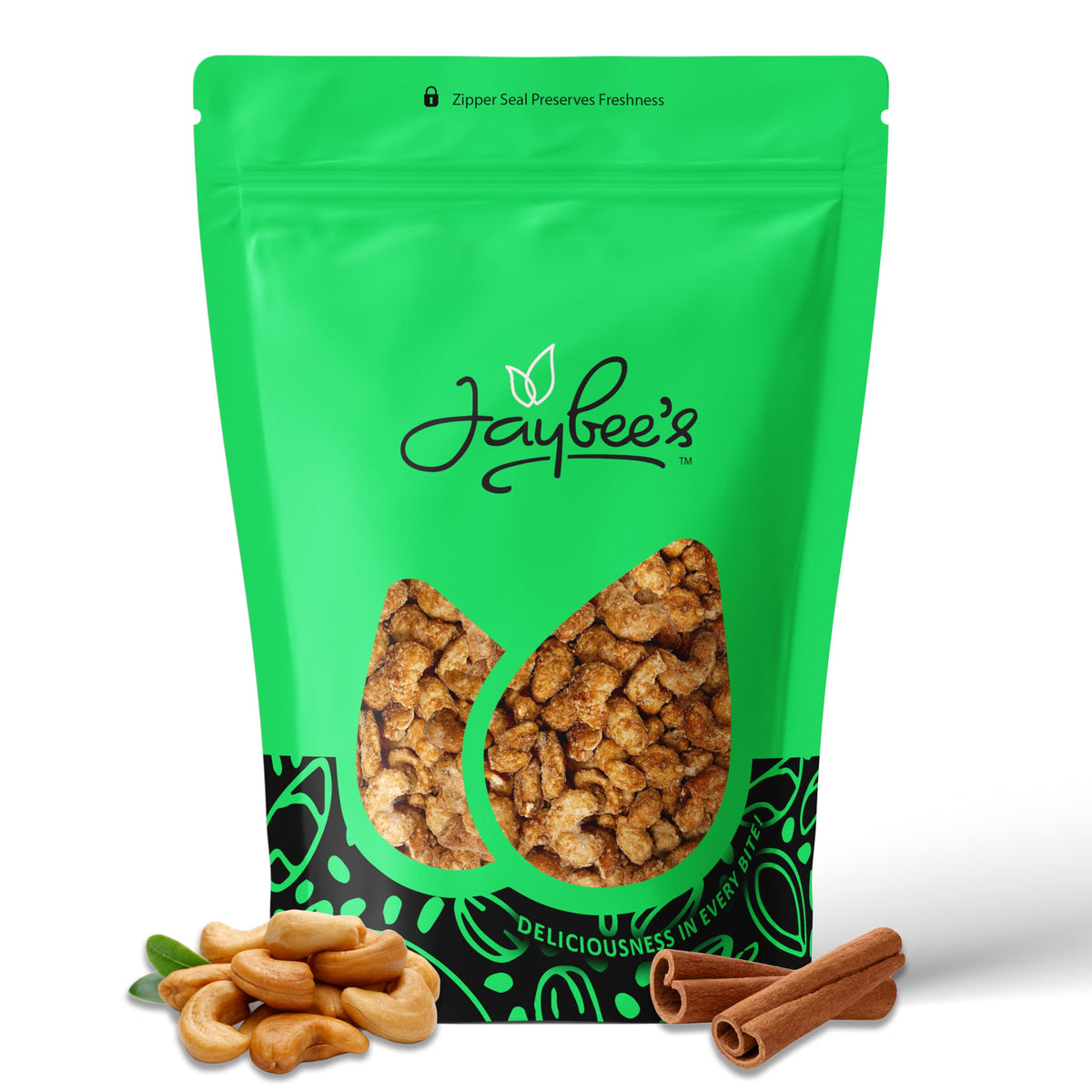 Jaybee's Cinnamon Toffee Cashews close-up glaze, ideal for gifting and sharing.