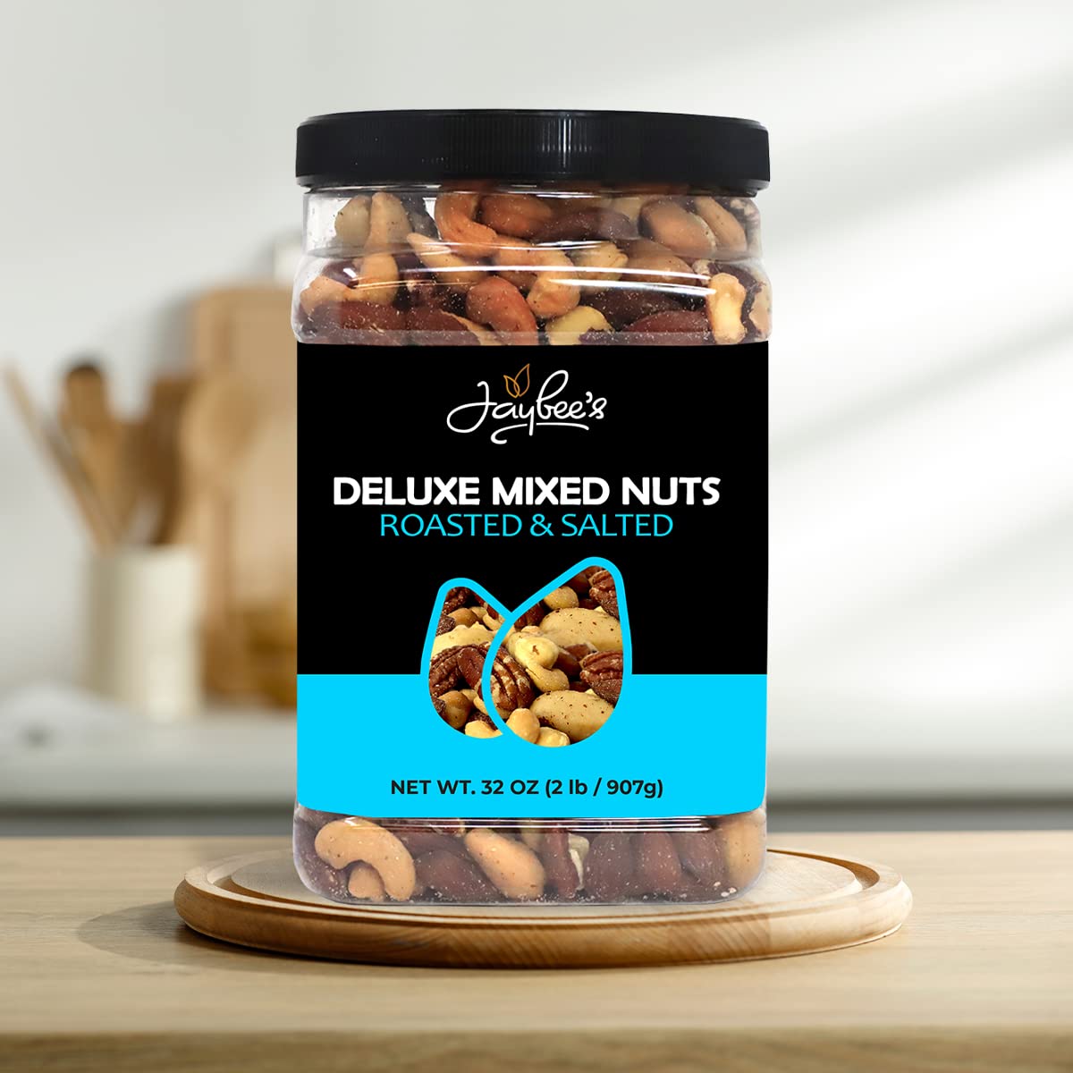 Jaybee's Mixed Nuts Deluxe in-hand serving for convenient on-the-go snacking