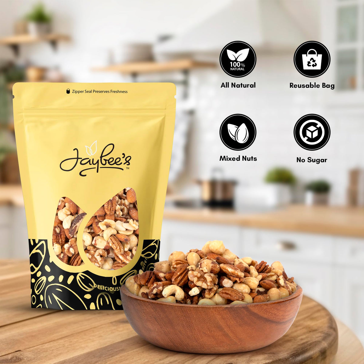 Jaybee's Raw Deluxe cashews—creamy texture with a clean, unsalted profile.