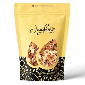 Jaybee's Raw Deluxe Mixed Nuts 3lb bag—versatile unsalted snack blend.