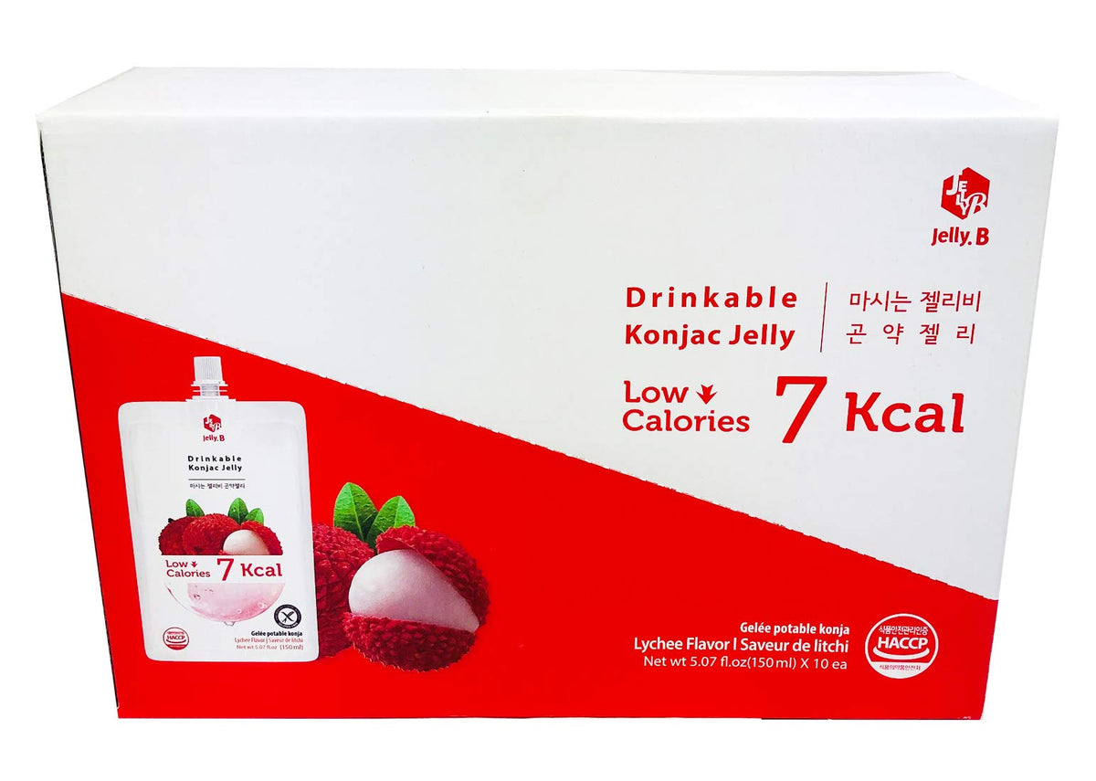 Jayone Jelly B konjac lychee 10-pack box, portable snacking option.