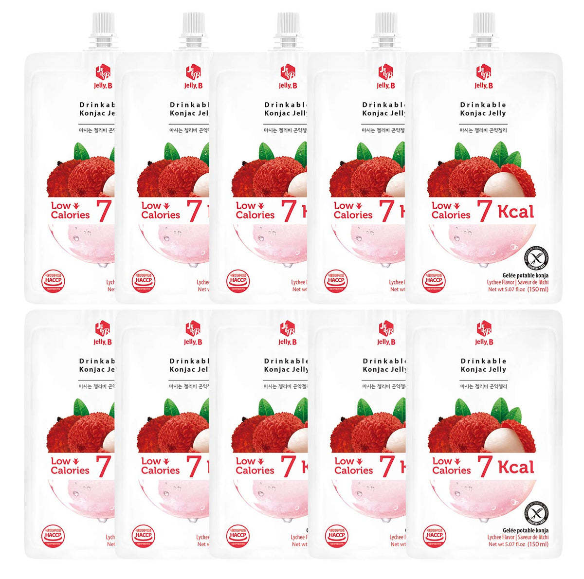 Jayone Jelly B konjac lychee tube front view, convenient on-the-go snack.