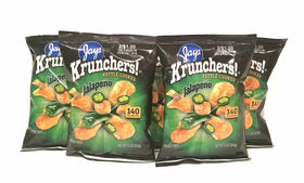 JAY'S KRUNCHERS Jalapeno Potato Chips in a 5-pack, ready for on-the-go snacking.