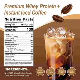 Jayuss Protein Coffee Powder latte glass, smooth Arabica flavor with protein.