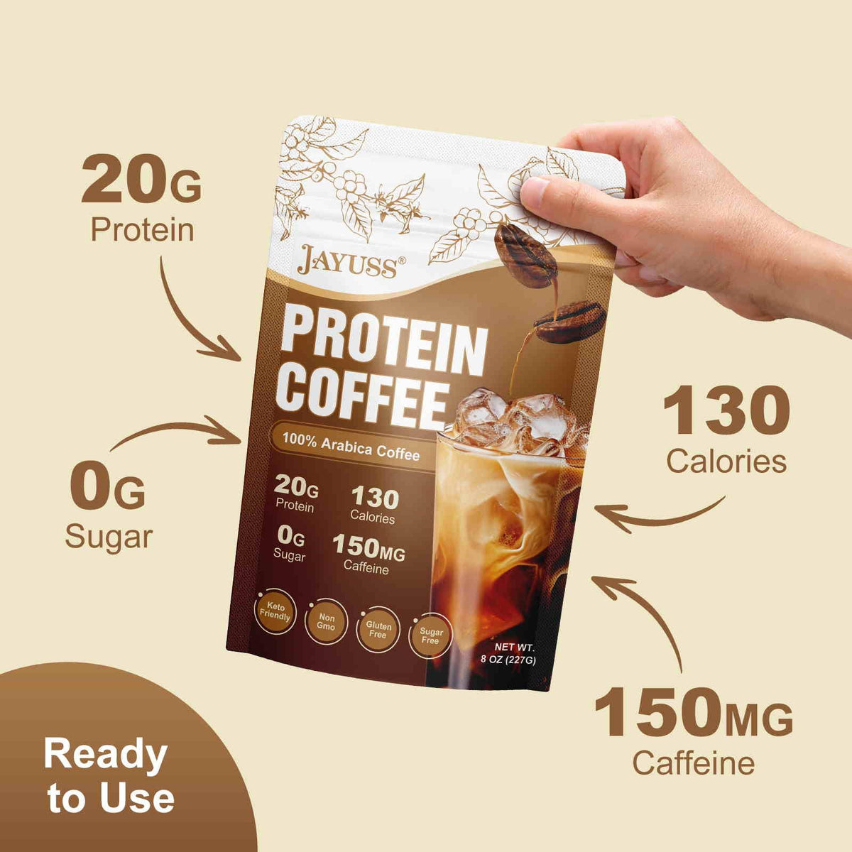 Jayuss Protein Coffee Powder scoop, measures a serving for consistency.