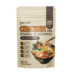 Jayuss ramen seasoning pouch shown for easy resealable packaging and pantry storage.