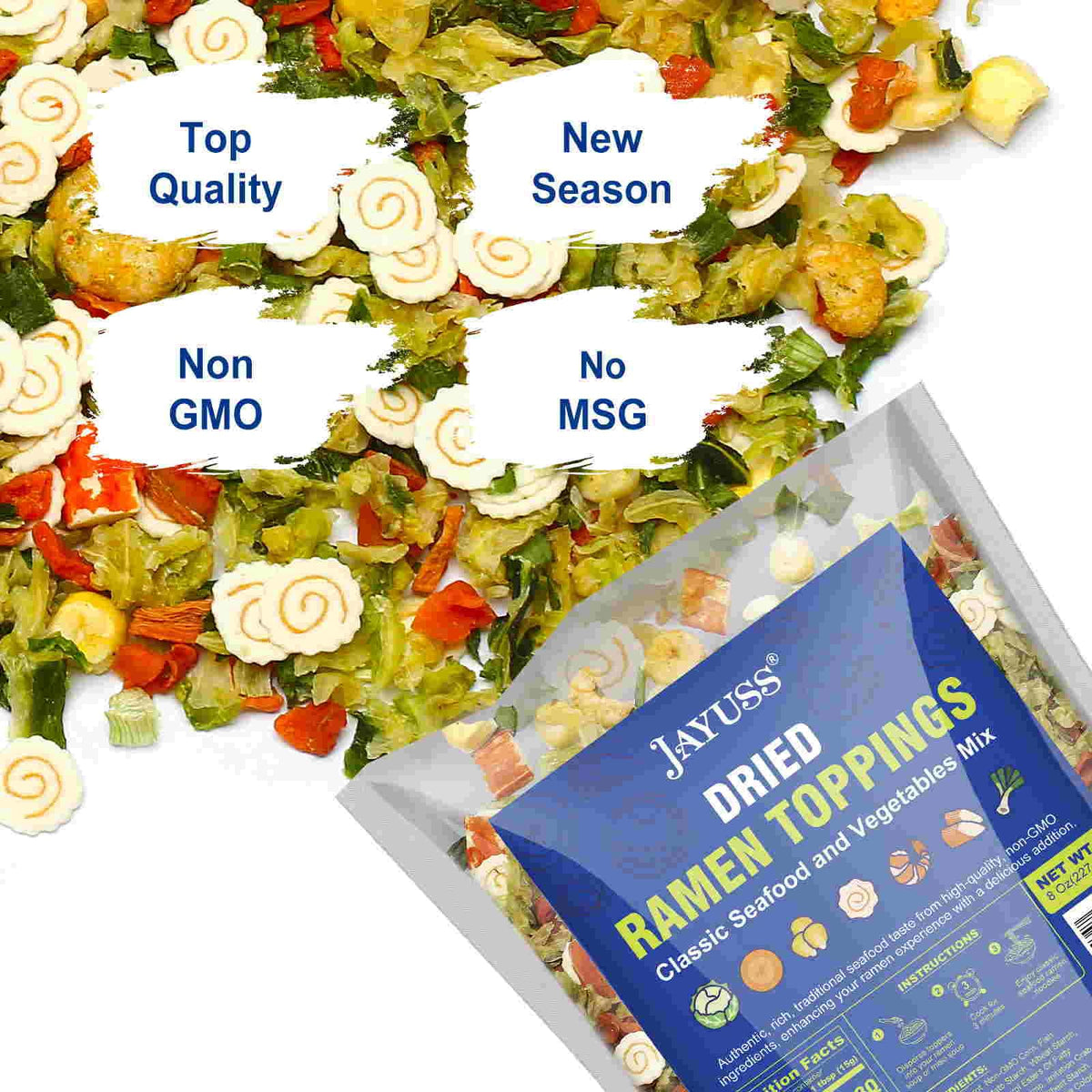 Jayuss umami seafood flakes, delivering depth to miso soup and noodle bowls.