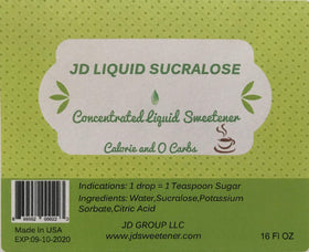 JD Sweetener Liquid Sucralose being poured into coffee, sugar-free enhancement.