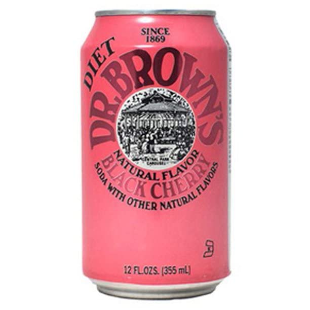 Dr. Browns Diet Black Cherry can emphasizing natural cherry flavor and caffeine-free refreshment.