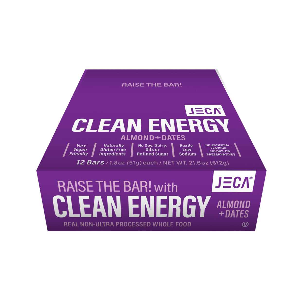 Single wrapped JECA Almond Dates Energy Bar ready to eat.