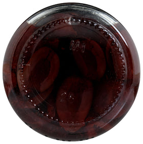 Jeff's Garden Kalamata Organic olives closeup, showcasing rich color and brine.