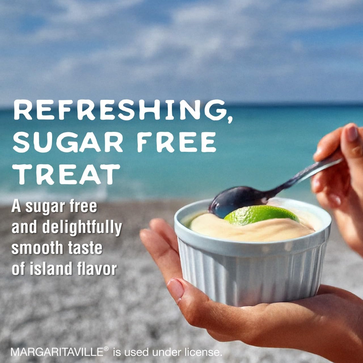 JEL SERT Margaritaville pudding parfait in a jar with coconut lime flavor.
