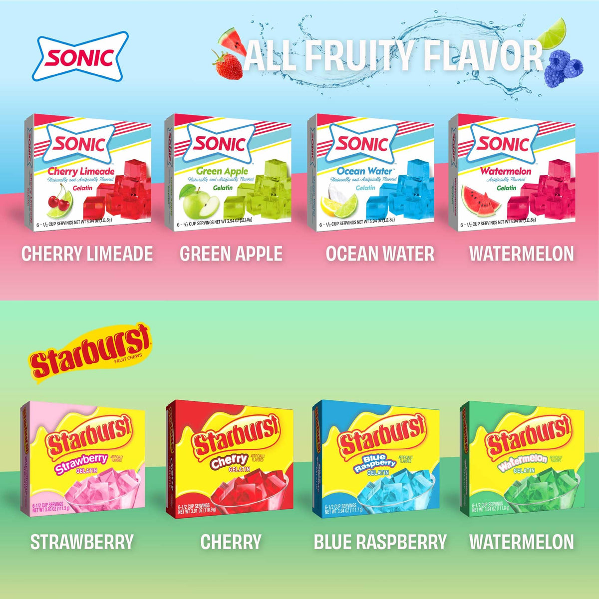 JEL SERT Starburst flavor gelatin box for bright, family-friendly desserts.