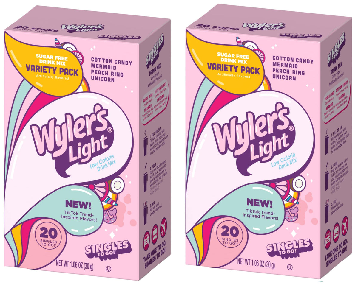 Wyler's Light TikTok Bundle pink boxes on display for quick, low-calorie refreshments.