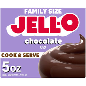 Jell-O Chocolate Pudding box front with 24-pack for convenient desserts