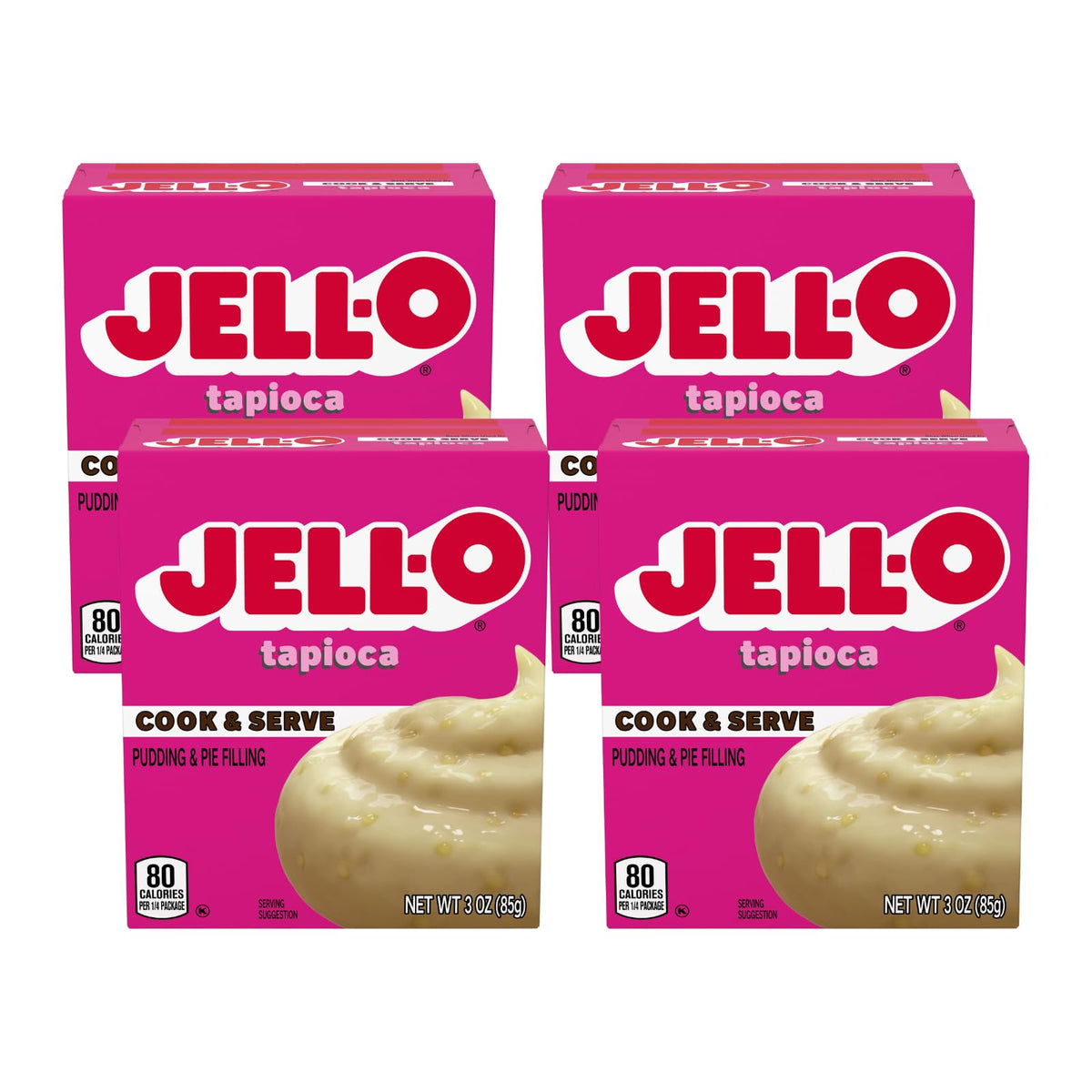 Jell-O Cook & Serve Tapioca pudding boxes ready for quick desserts