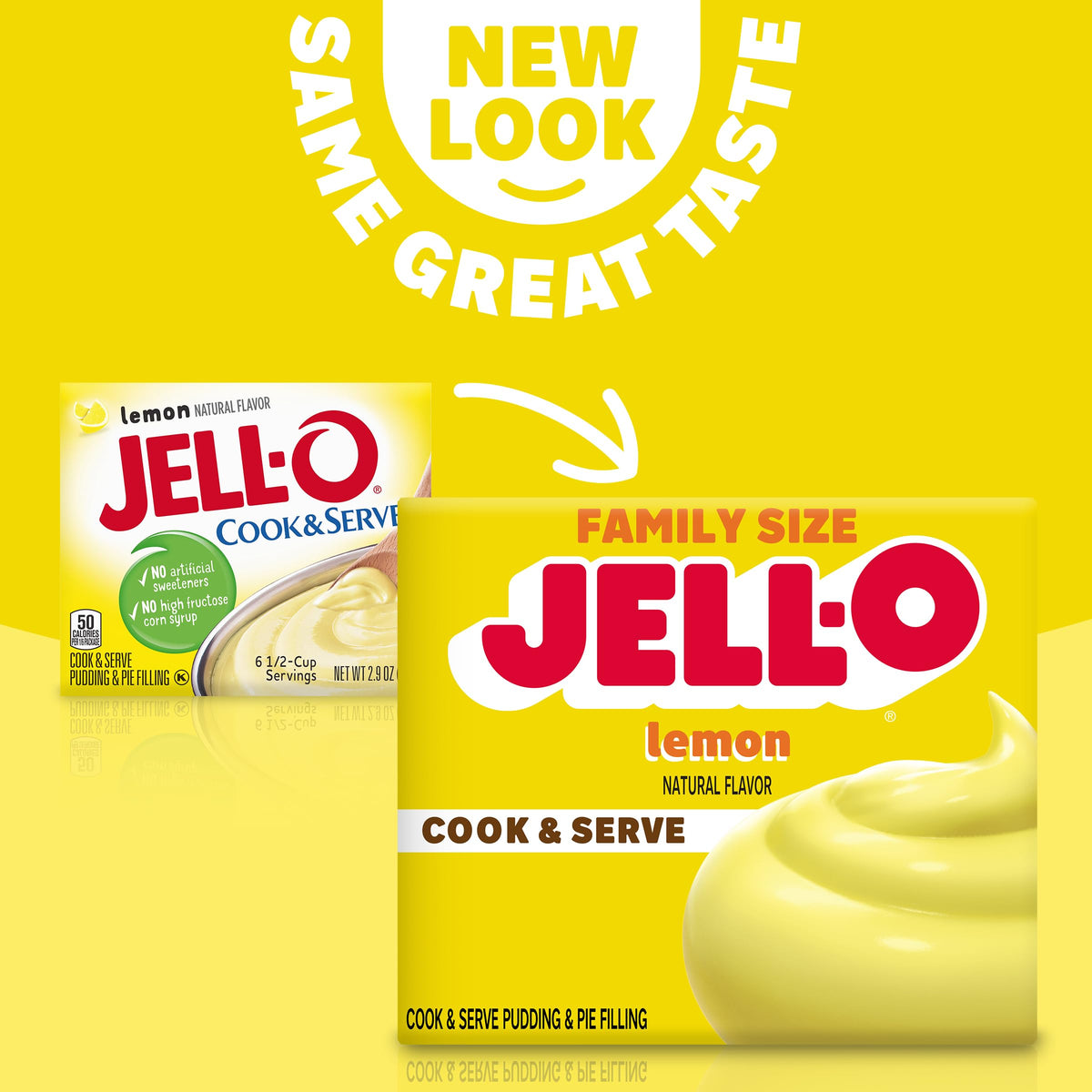 Versatile Jell-O lemon pudding ready for pies and layered treats.