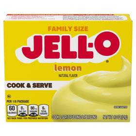 Stovetop preparation of Jell-O lemon pudding for a creamy finish.