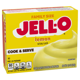 Lemon pudding pie filling made with Jell-O mix in a pie crust.