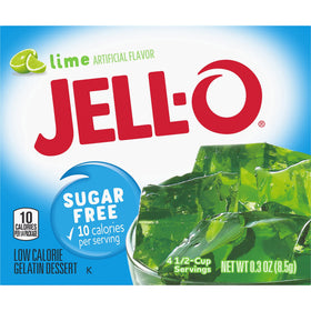 JELL-O Lime Gelatin box front showing bright packaging and quick dessert appeal