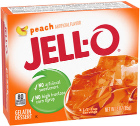 Jell-O Peach Gelatin Dessert pack of six cups ready for a quick family snack