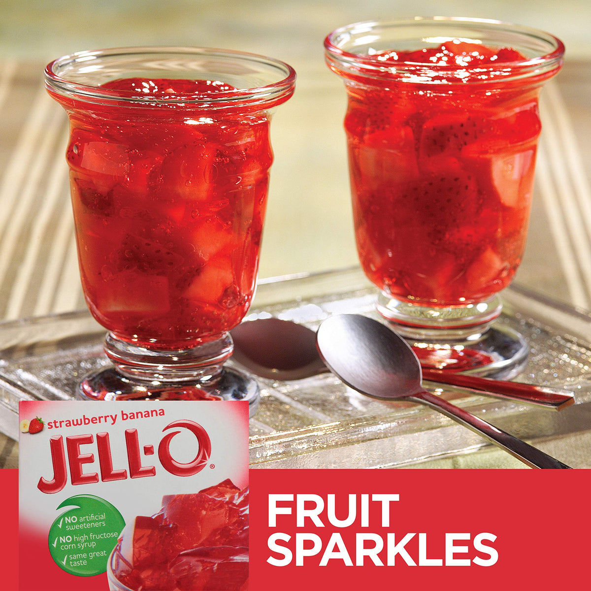 Stirring in cold water before chilling JELL-O to set.