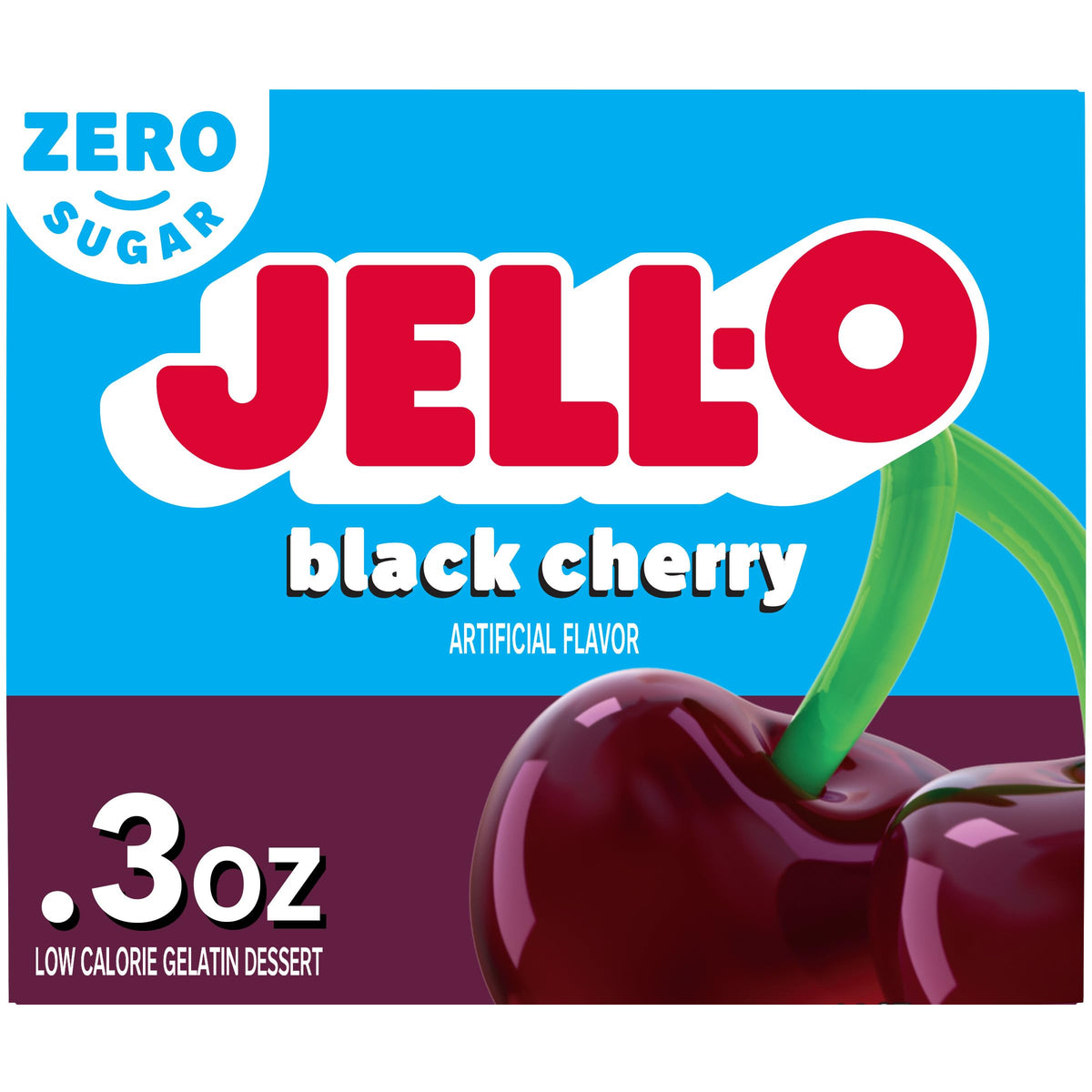 Jell-O sugar free black cherry gelatin box ready to mix for a light treat.