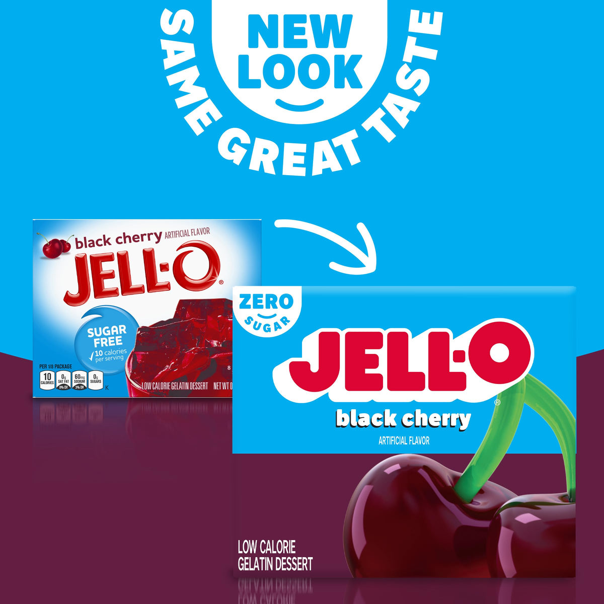 Jell-O sugar free black cherry gelatin served in dessert cups with fruit.