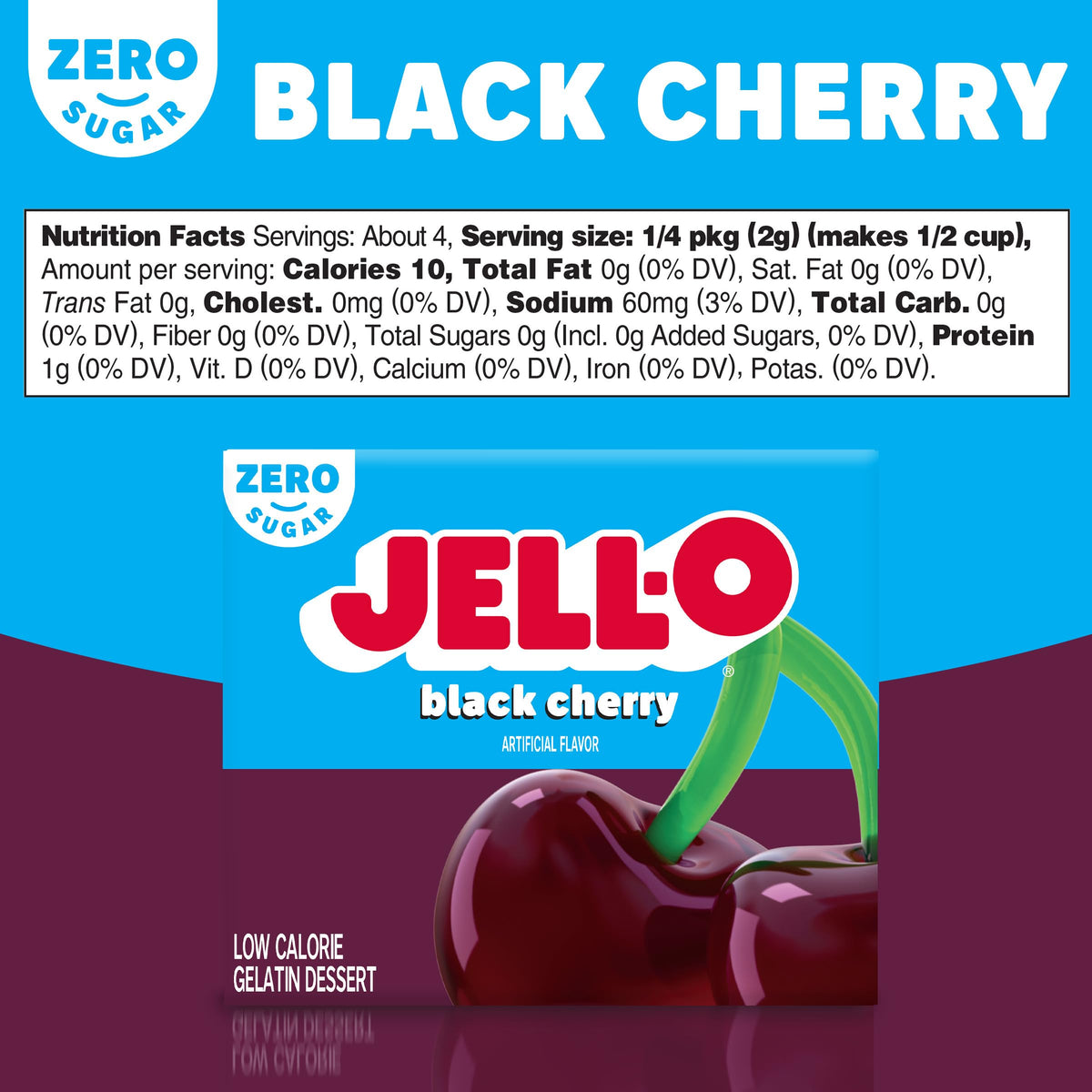 Jell-O sugar free black cherry gelatin dissolving in hot water for quick prep.