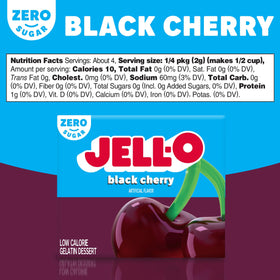 Jell-O sugar free black cherry gelatin dissolving in hot water for quick prep.