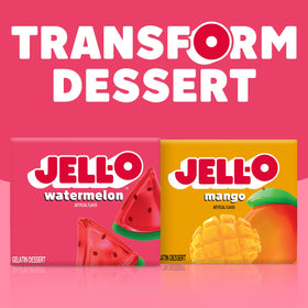 Jell-O Watermelon Gelatin Dessert Mix poured into serving cups for easy portions.