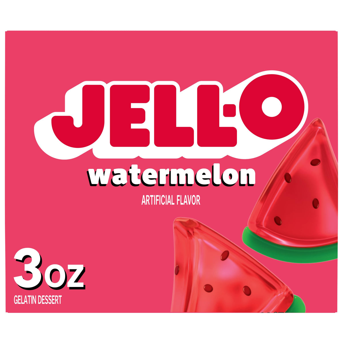 Boiling water poured over Jell-O Watermelon mix for easy prep