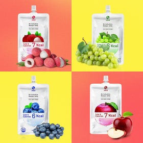 Closeup of Jelly B drinkable konjac jelly pouches for easy sipping