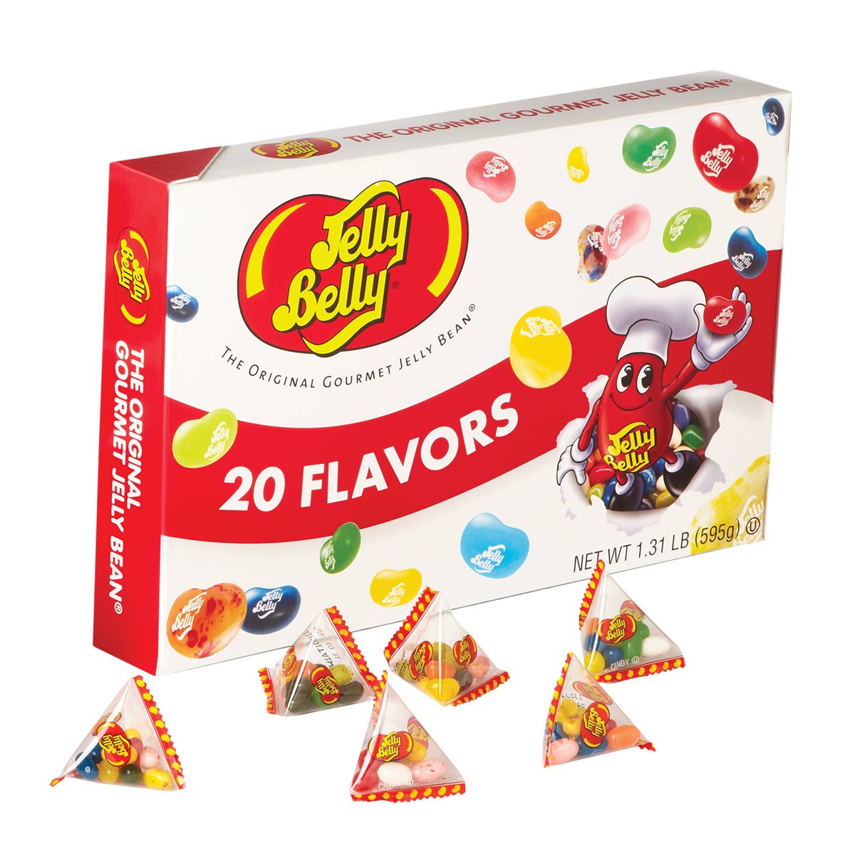 Jelly Belly 20 Flavor Jumbo Box front view for easy sharing.