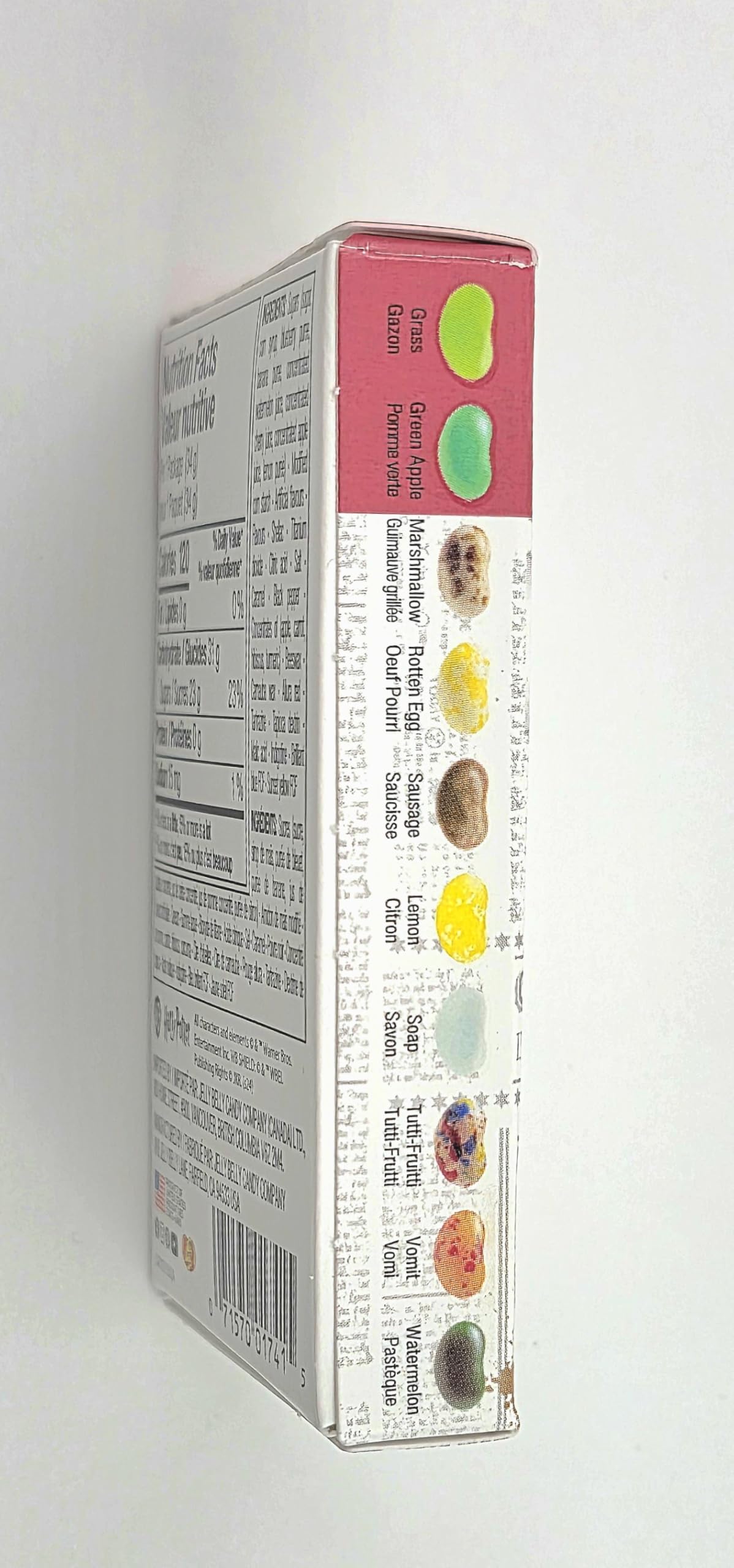 Jelly Belly Bertie Botts beans close-up emphasizes quality ingredients.