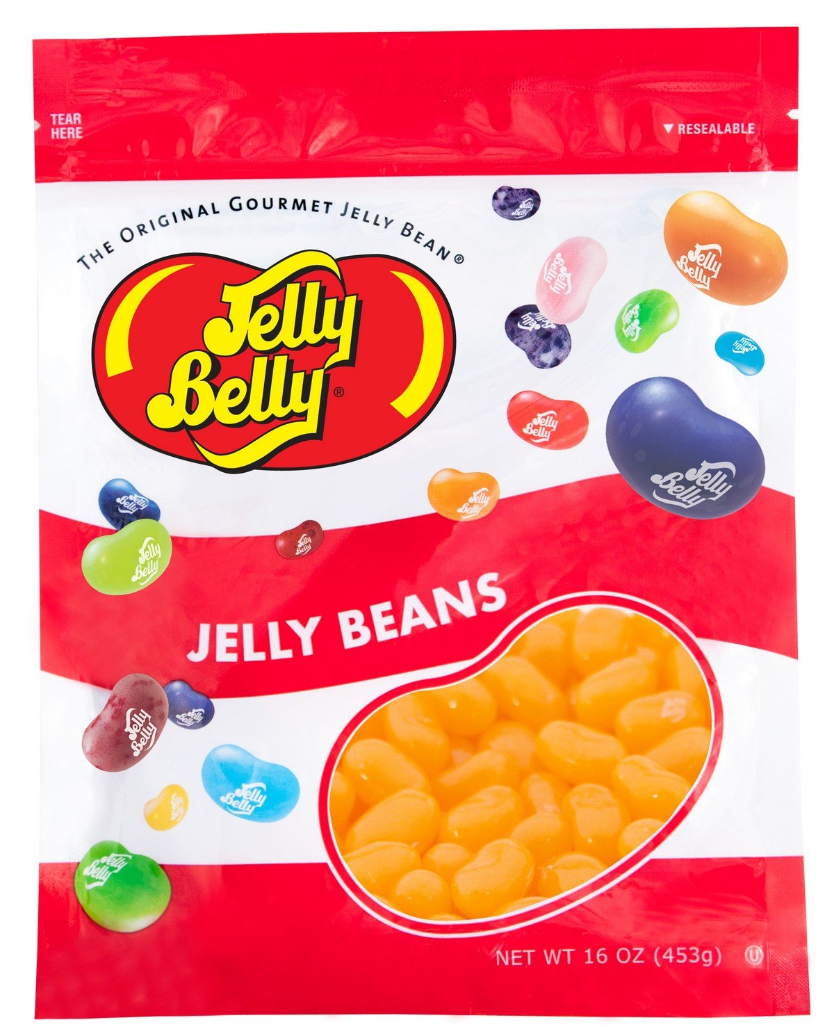 Jelly Belly cantaloupe jelly beans in a resealable bag deliver fresh, true cantaloupe flavor