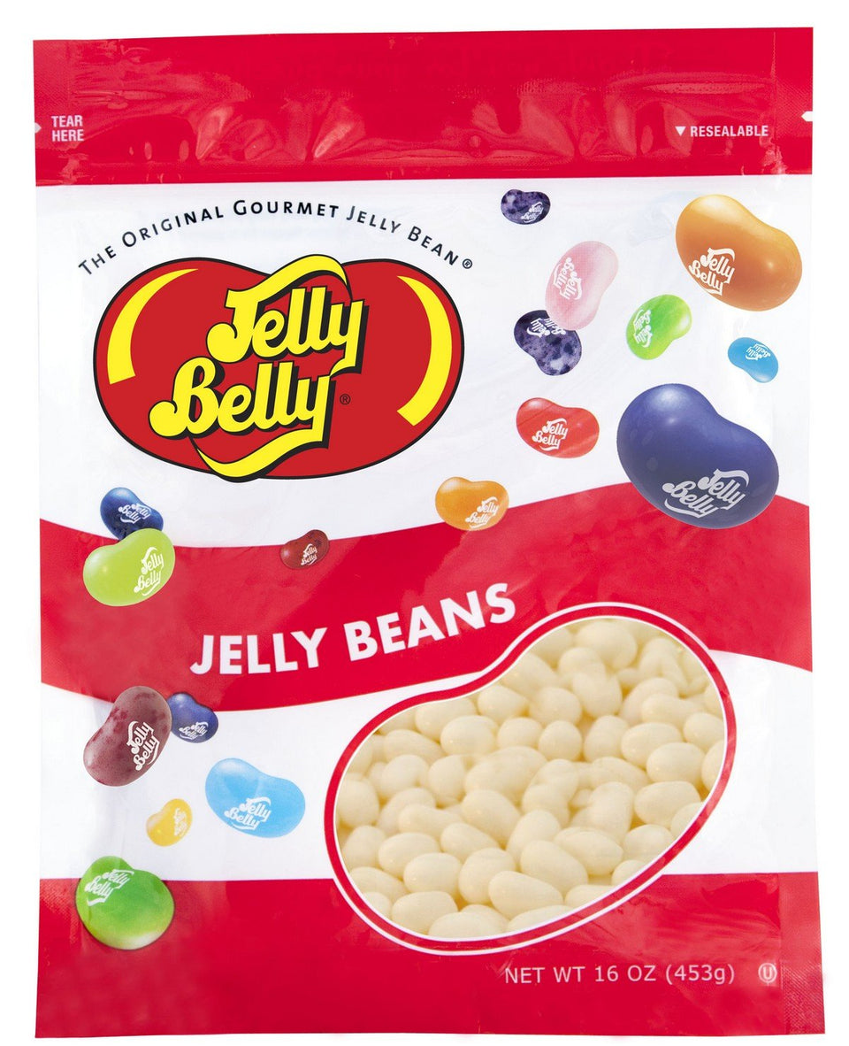 Jelly Belly Coconut Jelly Beans bag shows resealable packaging for freshness