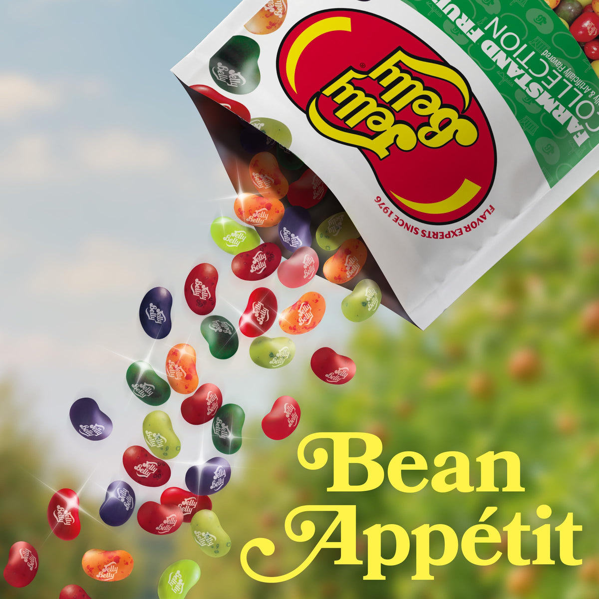 Jelly Belly Farmstand Juicy Pear flavor closeup suggests fruit-forward sweetness.
