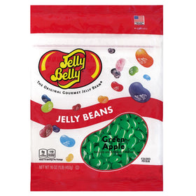 Jelly Belly Green Apple jelly beans in a resealable bag for lasting freshness.