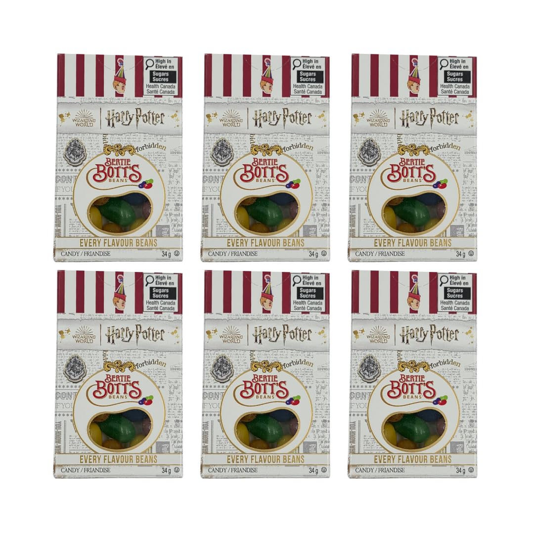 Jelly Belly Bertie Botts beans 6-pack front view highlights gift-ready bundle.