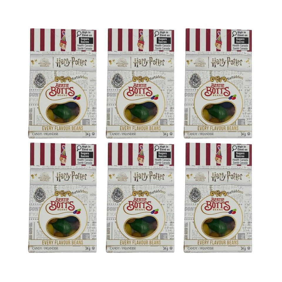 Jelly Belly Bertie Botts beans 6-pack front view highlights gift-ready bundle.