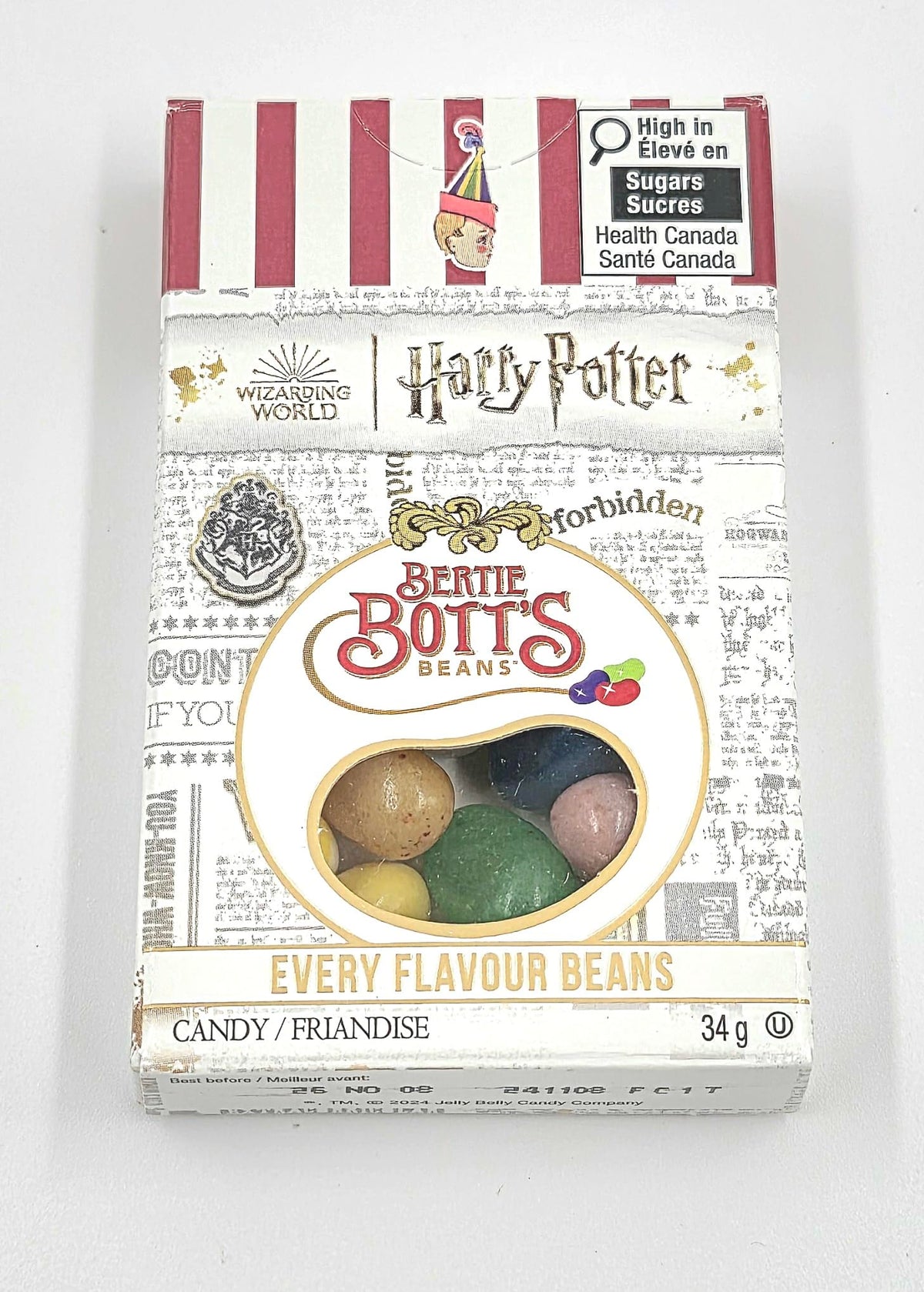 Jelly Belly Bertie Botts beans packaging side view highlights collector-friendly six box bundle.