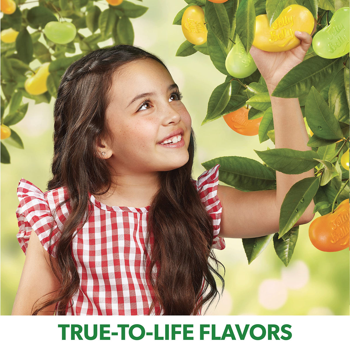 Graphic highlights real raspberry juice puree in Jelly Belly beans.