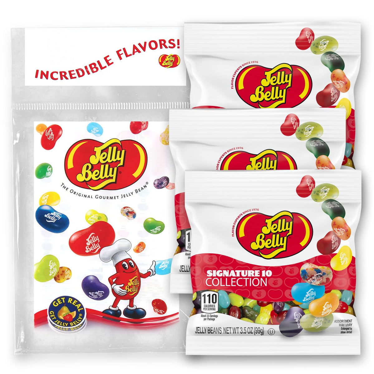 Jelly Belly Signature 10-bean collection packaging front for convenient on-the-go snacking.