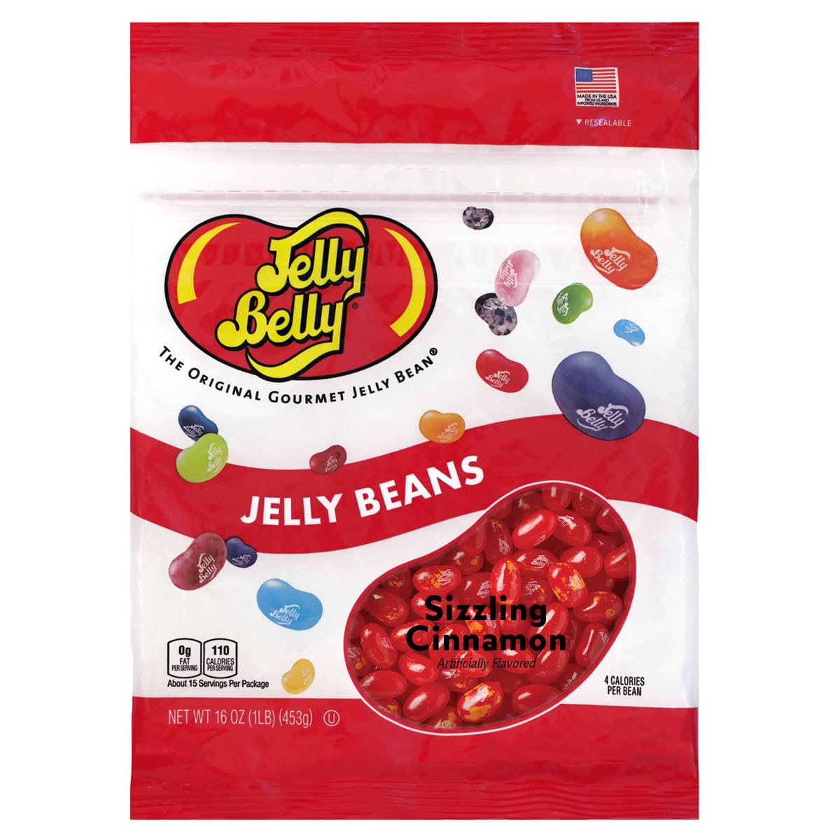 Jelly Belly Sizzling Cinnamon bag front shows bold packaging and heat-kicked flavor cue